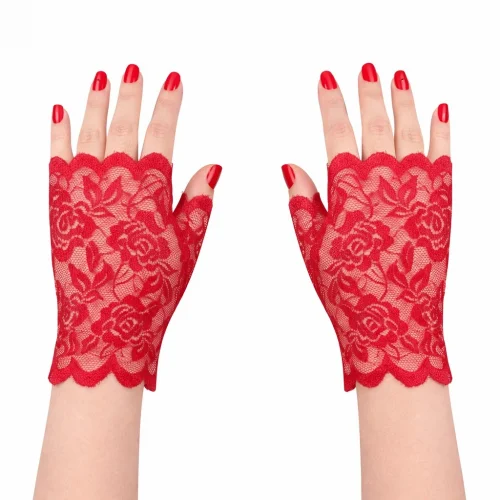 Mey İthalat® Kırmızı Dantel Parmaksız Kısa Eldiven