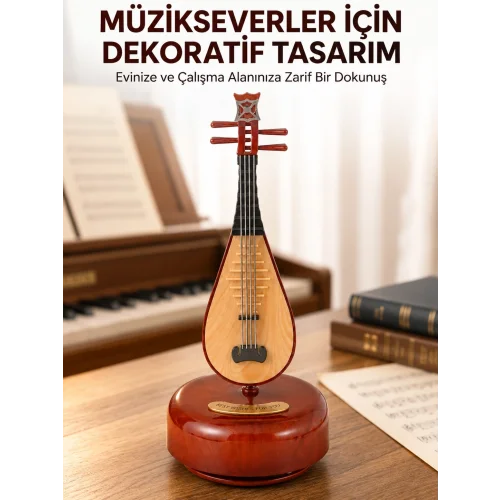 Mey İthalat® Klasik Ud Figürlü Melodili Müzik Kutusu Şık Hediyelik