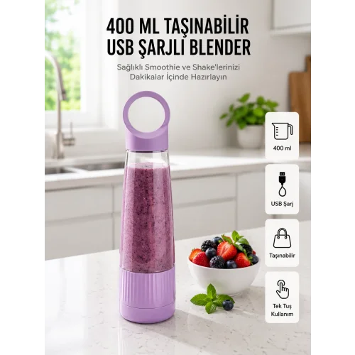 Mey İthalat® Kompakt Tasarımlı USB Şarjlı Smoothie Blender