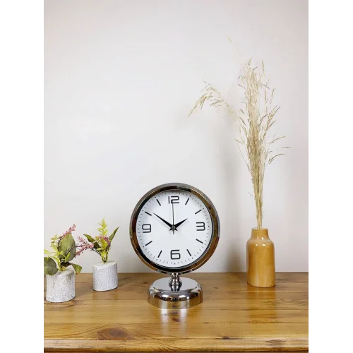 Mey İthalat® Krom Metal Modern Masa Saati 25×20 cm