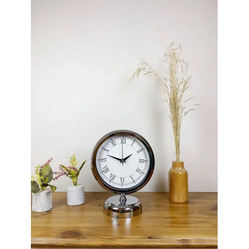 Mey İthalat® Krom Metal Retro Masa Saati 25×20 cm