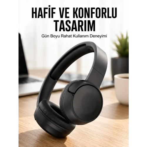 Mey İthalat® Kulak Üstü Kablosuz Bluetooth Kulaklık Gürültü Önleyici Uzun Şarj Süreli