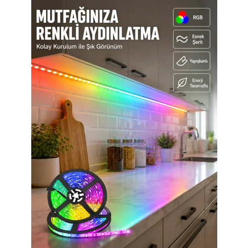 Mey İthalat® Kumandalı 5 Metre Şerit LED Dekoratif Aydınlatma