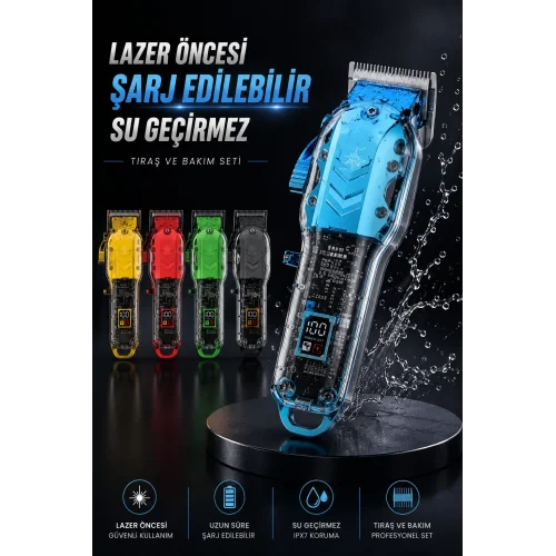 Mey İthalat® Lazer Öncesi Şarj Edilebilir, Su Geçirmez Tıraş ve Bakım Seti
