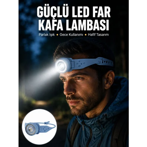 Mey İthalat® LED Kafa Lambası Kamp Yürüyüş ve Gece Kullanımı İçin Yeni Nesil