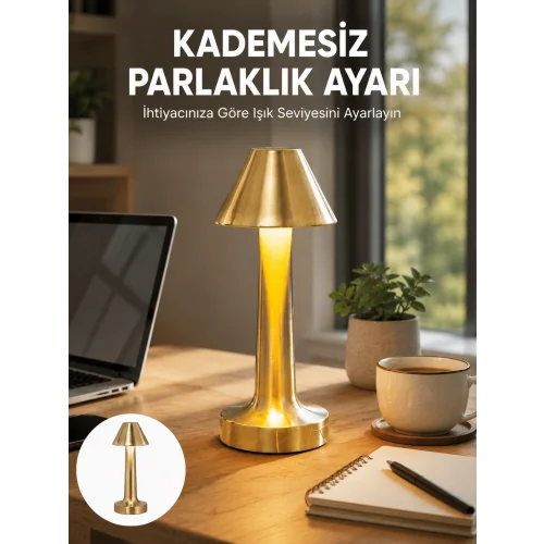 Mey İthalat® LED Masa Lambası 3 Renk Ayarlı Şarjlı Kablosuz Modern Tasarım Yeni Nesil