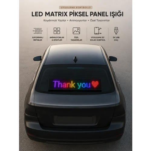 Mey İthalat® LED Matrix Piksel Panel Işığı USB Uygulama Kontrollü Kaydırmalı Yazı Ekranı
