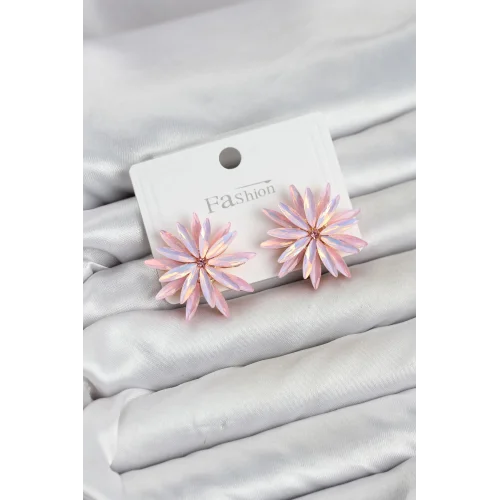 Mey İthalat® Lotus Model Pembe Renk Kristal Taşlı Kadın Küpe