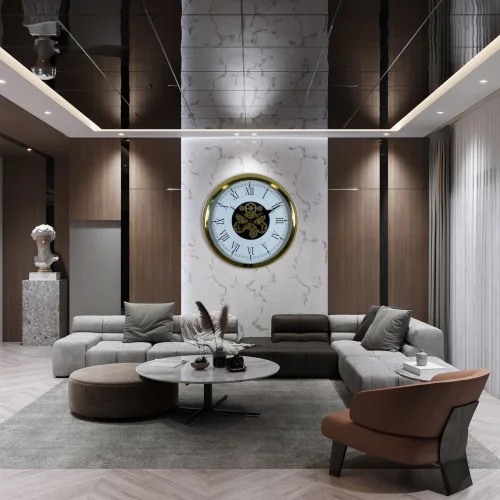 Mey İthalat® Luxury Gold 60 Cm Çarklı Duvar Saati