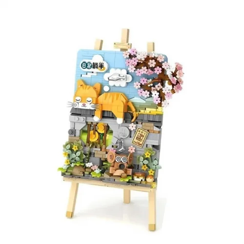 Mey İthalat® LZ1386 LOZ  YATAN KEDİ AHŞAP BOYAMA   BLOCK OYUNCAK 787 PARÇA