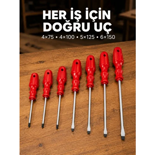 Mey İthalat® Manyetik Uçlu 7 Parça Tornavida Seti Düz ve Yıldız Tornavida
