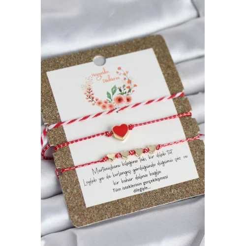 Mey İthalat® Marteniçka Bileklik 3lü Kırmızı Mineli Kalp Model