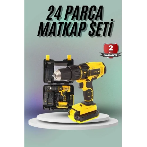 Mey İthalat® Matkap Seti 24 Parça Çift Bataryalı Darbeli Led Işıklı Vidalama