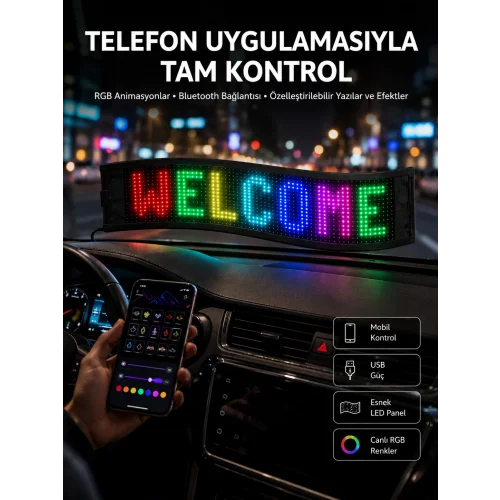 Mey İthalat® Matrix Led Cama Yapışan Telefon Kontrollü Panel Dijital Ekran Kumandalı