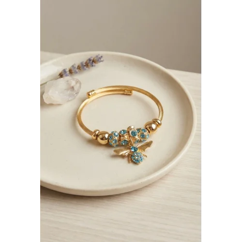 Mey İthalat® Mavi Arı Model Gold Renk Charm Bileklik