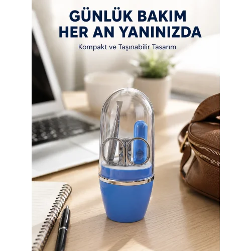 Mey İthalat® Mavi Kişisel Bakım Seti Cımbız Makas Tırnak Makası ve Törpü