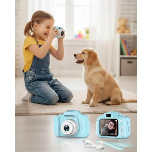 Mey İthalat® Mavi Kompakt HD Dijital Kamera Video ve Fotoğraf Kayıt Özellikli Taşınabilir Model