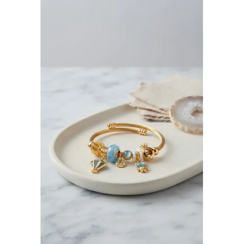 Mey İthalat® Mavi Uçan Model Charmlı Gold Renk Bileklik