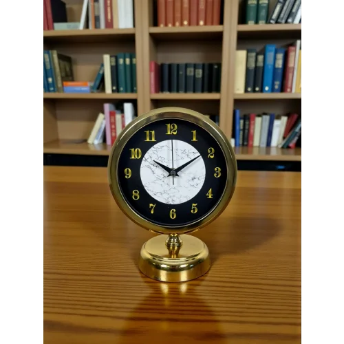 Mey İthalat® Mermer Işıltısı Gold 25 x 20 Cm Metal Masa Saati