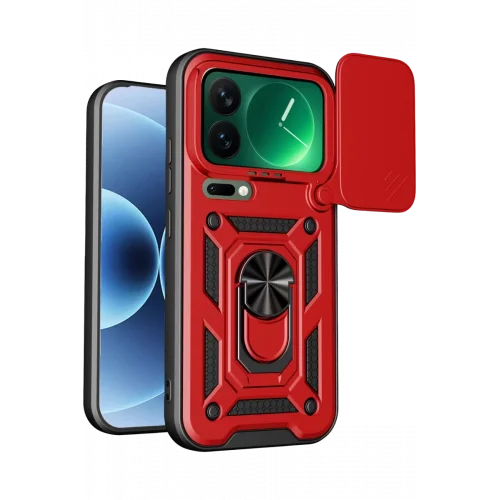 Mey İthalat®   Mi 17 Pro Max Pars Lens Yüzüklü Silikon - Kırmızı