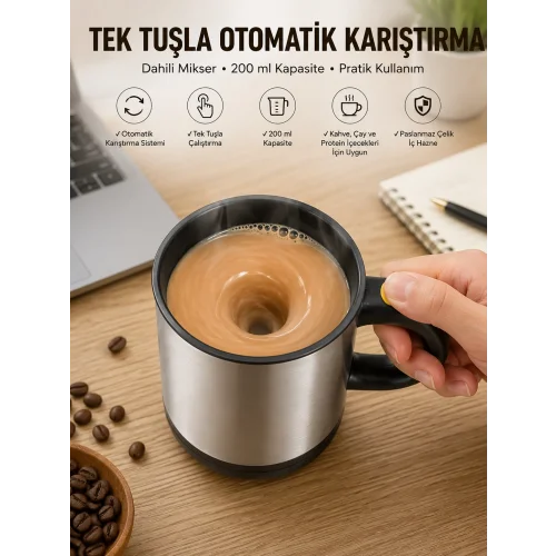 Mey İthalat® Mikser Kupa Yazılı Mug Bardak Karıştırma Özelliği