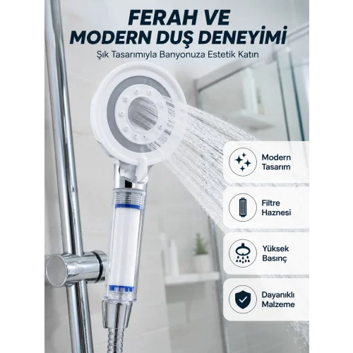 Mey İthalat® Mineral Taşlı Filtreli Duş Başlığı Güçlü Su Basınçlı Banyo Başlığı