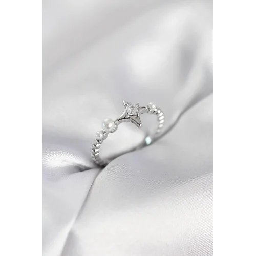 Mey İthalat® Minimal Kutup Yıldızı Model Zirkon Taşlı Gümüş Renk Kadın Yüzük