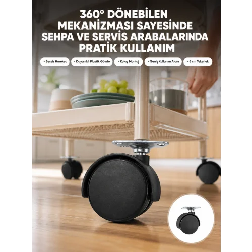 Mey İthalat® Mobilya Tekerleği 6 cm Kilitsiz Tekli Satış