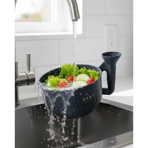 Mey İthalat® Modern Tasarımlı Sebze Yıkama Kabı Süzgeçli Pratik Mutfak Aparatı