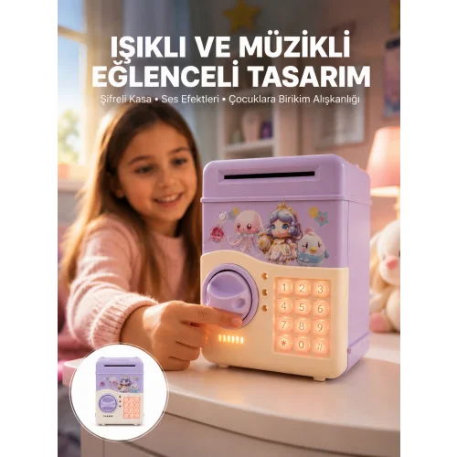 Mey İthalat® Mor Otomatik Para Girişli Elektronik Şifreli Kumbara