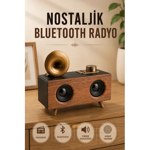 Mey İthalat® Nostaljik Radyo Bluetooth Bağlantılı Şarjlı Yüksek Ses Kaliteli