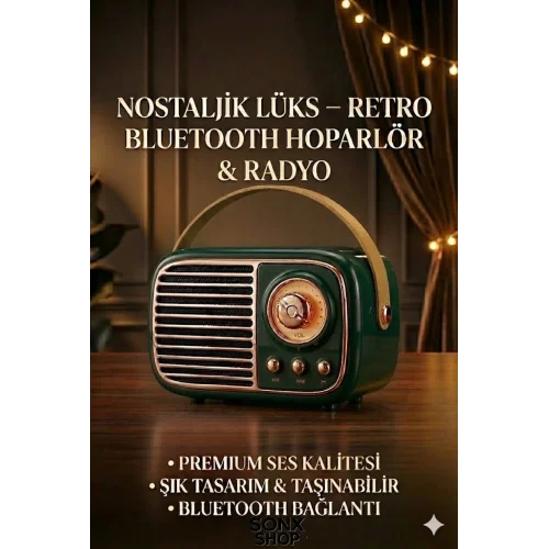 Mey İthalat®  Nostaljik Retro Bluetooth  - FM Radyo, USB ve Bluetooth Kablosuz Hoparlör