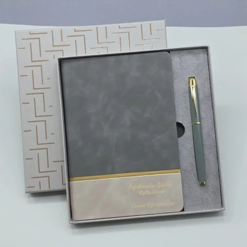 Mey İthalat®  Öğretmenler Gününe Özel Deri Defter Ve Kalem Set
