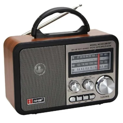 Mey İthalat® Orta Boy Retro, Nostaljik, Ahşap Tasarım Bluetooth Hoparlörlü, Şarjlı, Taşınabilir FM/AM Destekli Radyo NS-8897
