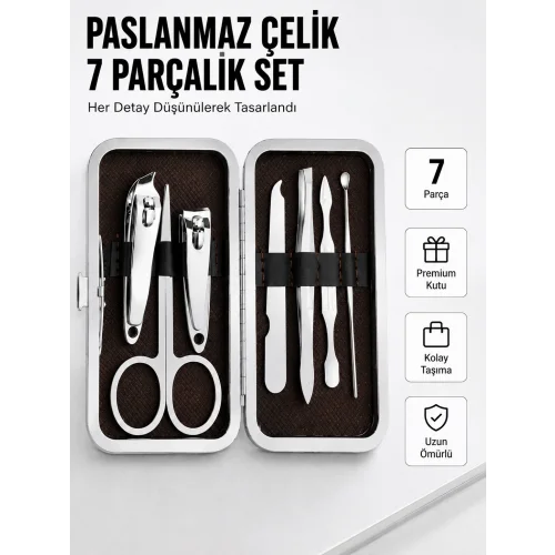 Mey İthalat® Paslanmaz Çelik Kişisel Bakım Seti – 7 Parça
