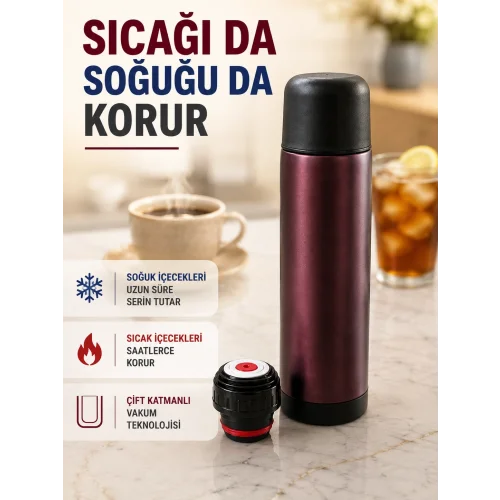 Mey İthalat® Paslanmaz Çelik Vakumlu Termos Sıcak ve Soğuk İçecek Termosu