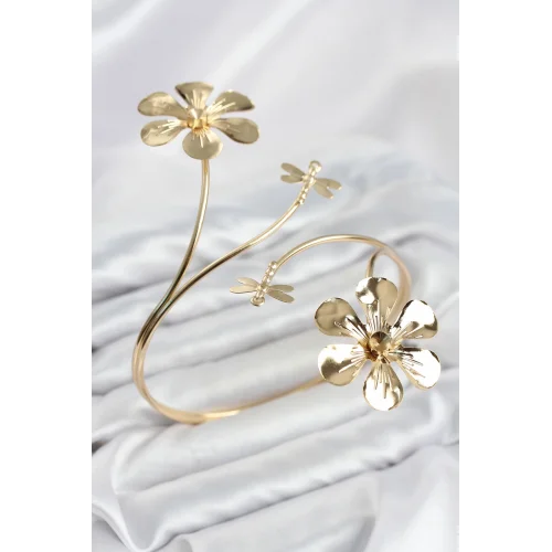 Mey İthalat® Pazu Bileklik Gold Renk Pirinç Çiçek Model