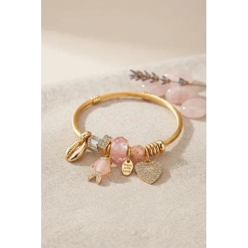 Mey İthalat® Pembe Balık Model Gold Renk Charmlı Bileklik