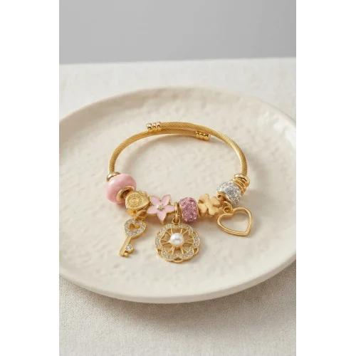 Mey İthalat® Pembe Charmlı Model Kadın Bileklik