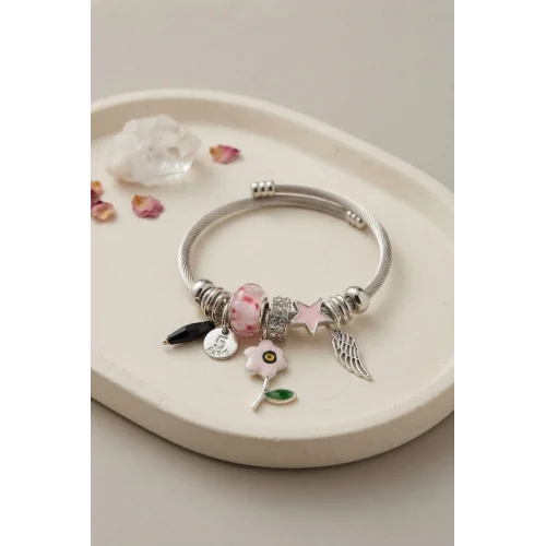 Mey İthalat® Pembe Çiçek Charmlı Bileklik