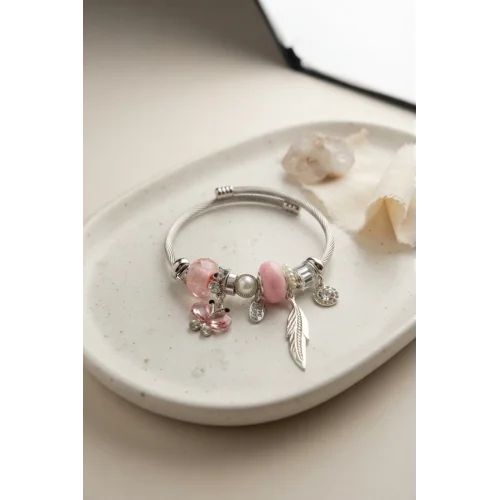 Mey İthalat® Pembe Kelebek Charmlı Bileklik