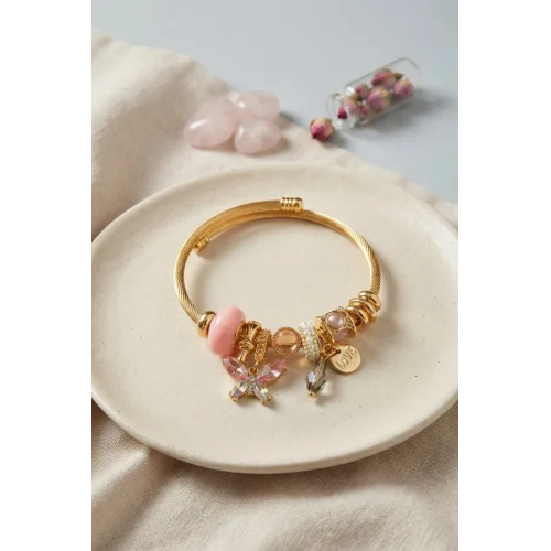 Mey İthalat® Pembe Kelebek Model Charmlı Bileklik