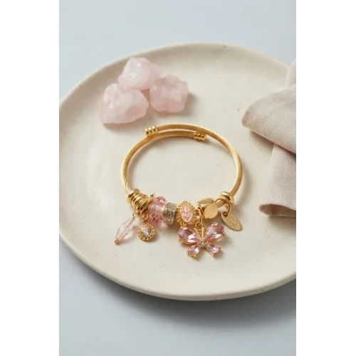 Mey İthalat® Pembe Kelebek Model Charmlı Bileklik