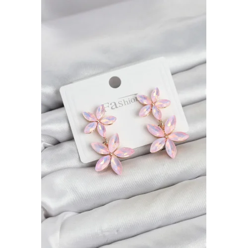 Mey İthalat® Pembe Kristal Çiçek Küpe
