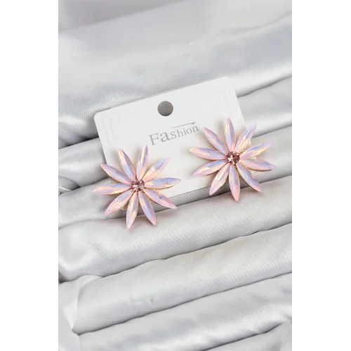 Mey İthalat® Pembe Kristal Taşlı Lotus Model Kadın Küpe