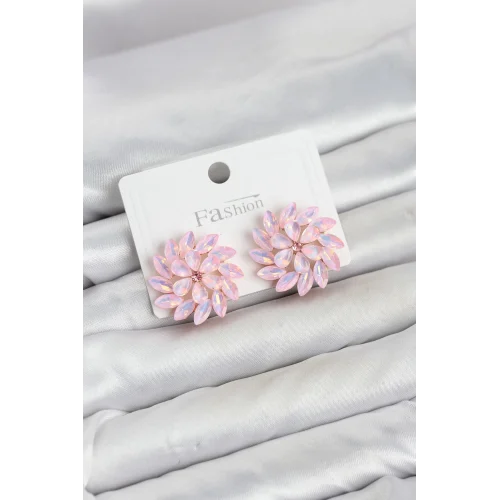 Mey İthalat® Pembe Renk Kristal Taşlı Çiçek Model Kadın Küpe