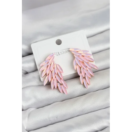 Mey İthalat® Pembe Renk Kristal Taşlı Kanat Küpe