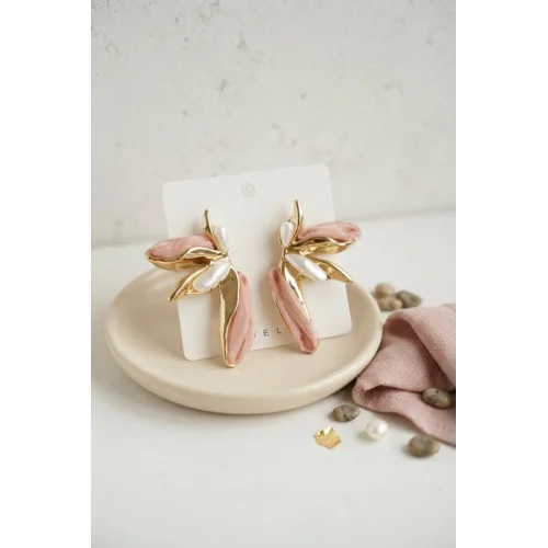 Mey İthalat® Pembe Renk Lotus Yaprak Model Kadın Küpe