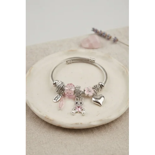 Mey İthalat® Pembe Tavşan Charmlı Bileklik