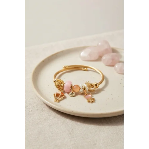 Mey İthalat® Pembe Uçan Model Charmlı Gold Renk Bileklik